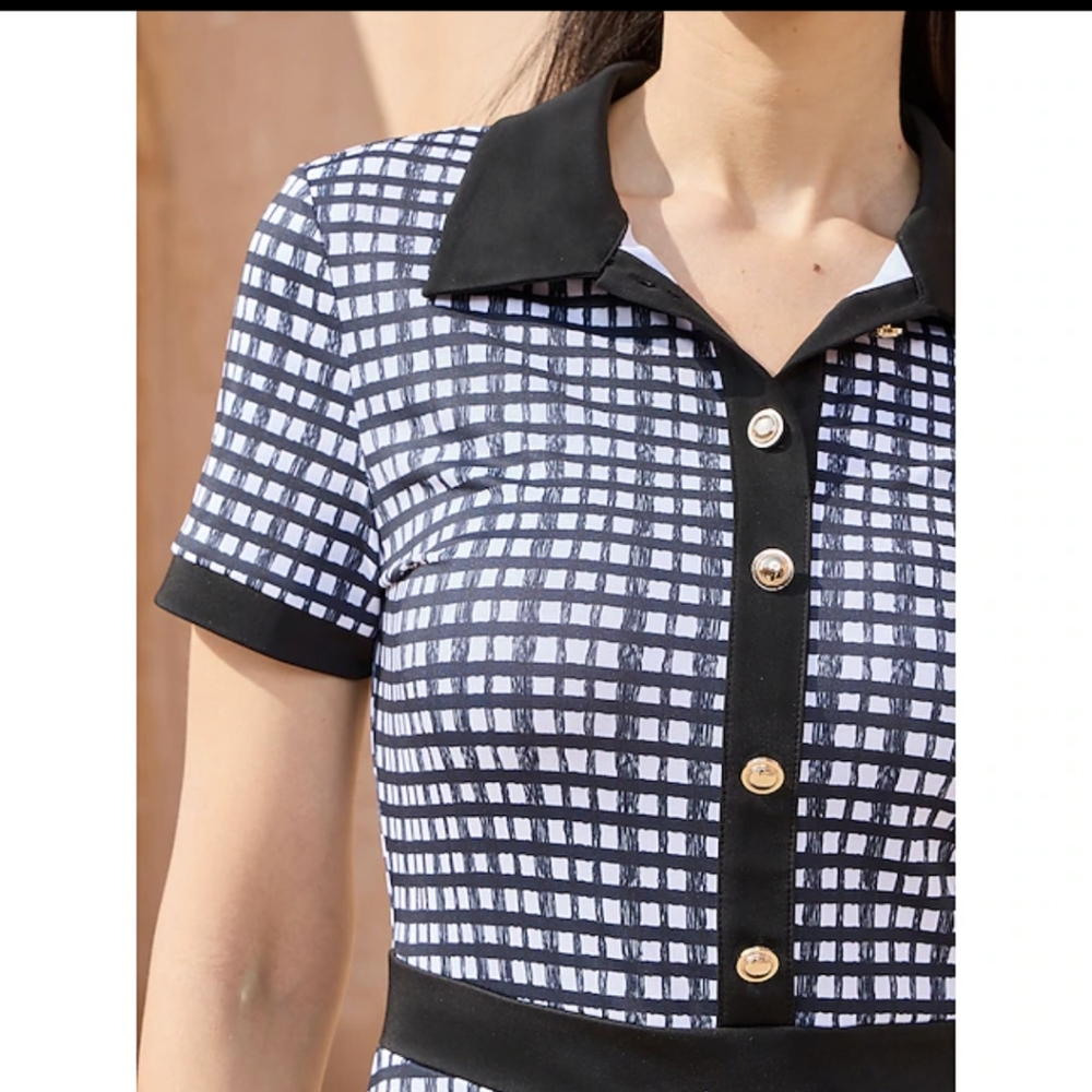 Acegolfs Black & White SS Checkered Dress NWT Pickleball Golf Tennis Sz Small - Picture 3 of 13